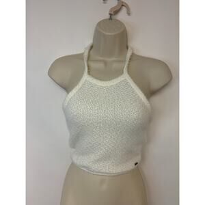 Hollister Womens Halter Sweater Cropped Tiny Twee Ivory Size XS Boho Schoolgirl